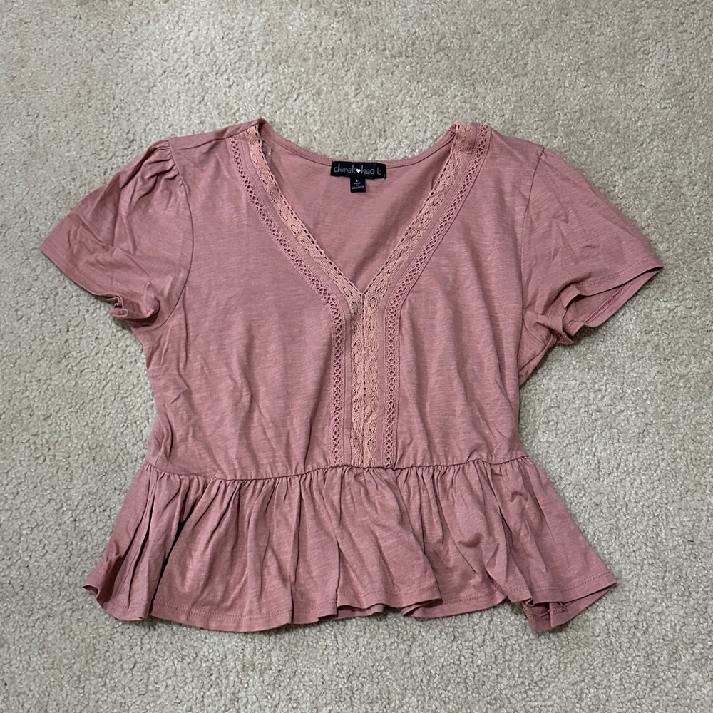 Derek Heart Dusty Rose Lace Peplum Blouse